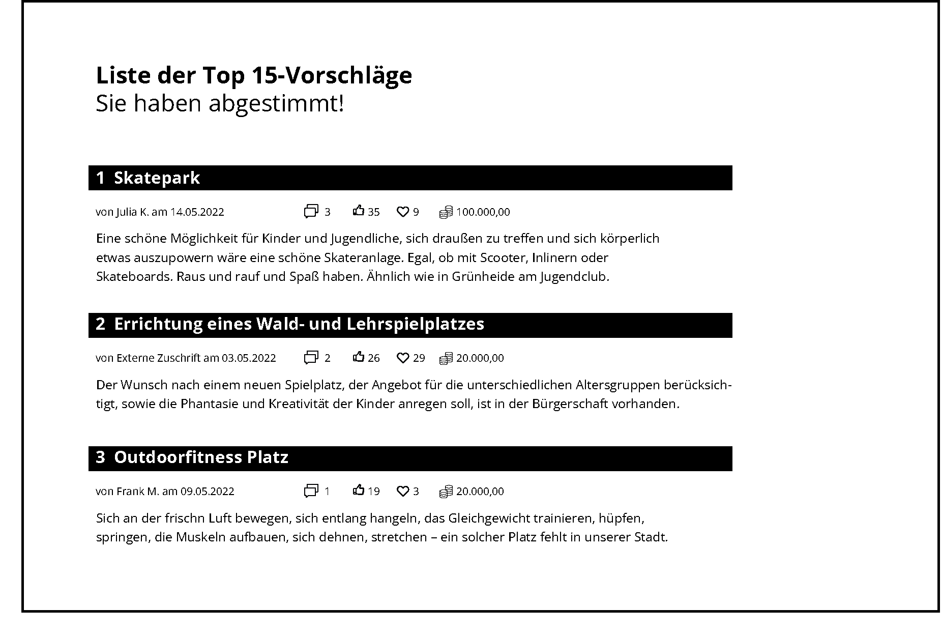 Eine schematische Darstellung für einen beispielhaften Bürgerhaushalt